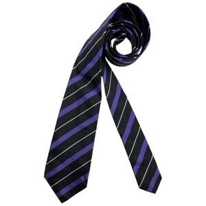 RALPH LAUREN PURPLE LABEL Black/Purple Striped Silk LUXURY Tie HANDMADE ITALY